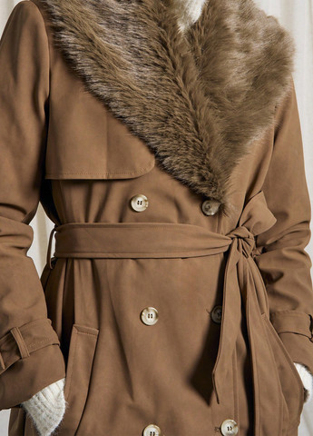 Коричневе демісезонне Пальто двобортне SHEIN