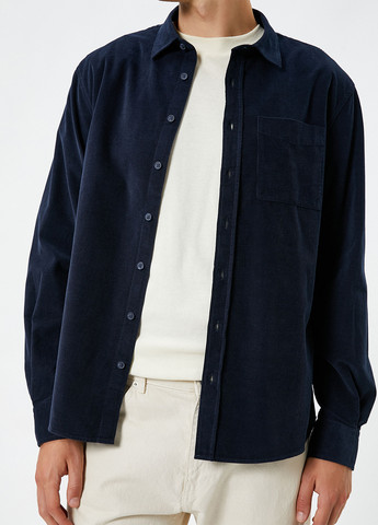 Темно-синяя кэжуал рубашка однотонная KOTON