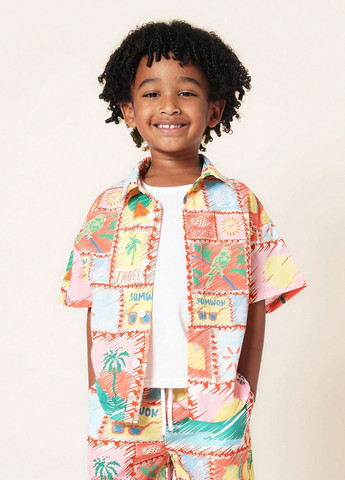 Комбінований літній костюм (сорочка, шорти) з шортами SHEIN