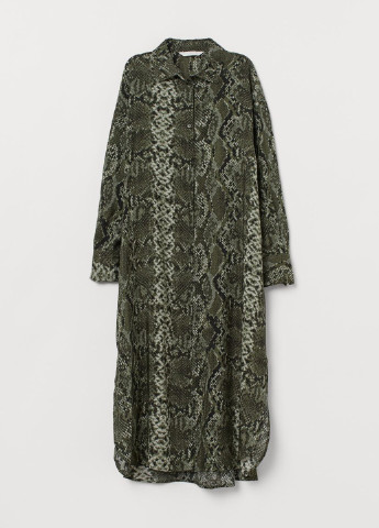 Темно-зелена кежуал сукня сорочка H&M зміїний