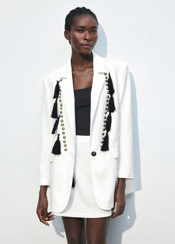 Молочный женский жакет SHEIN однотонный - демисезонный