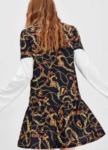Черное кэжуал платье а-силуэт Zara с рисунком