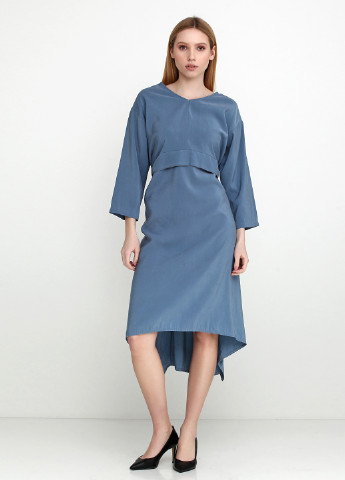 Темно-голубое кэжуал платье миди Stella Milani однотонное