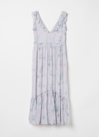 Светло-голубое кэжуал сукня клеш H&M с цветочным принтом