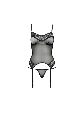 Корсет с пажами MELANIA CORSET black L/XL -, трусики, полупрозрачный Passion (255457803)
