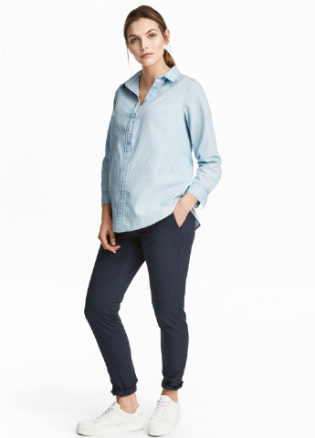 Темно-синие кэжуал демисезонные укороченные, чиносы брюки H&M