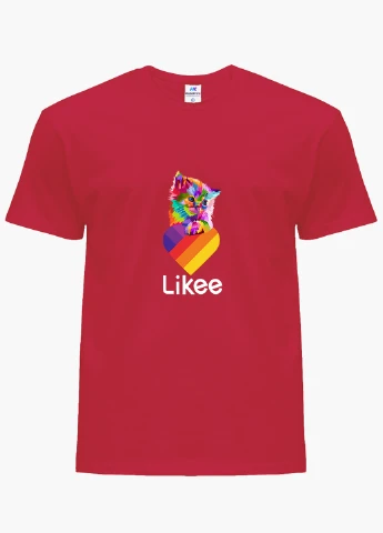 Красная демисезонная футболка детская лайк котик (likee cat)(9224-1470) MobiPrint