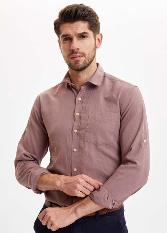 Розово-коричневая кэжуал рубашка однотонная DeFacto