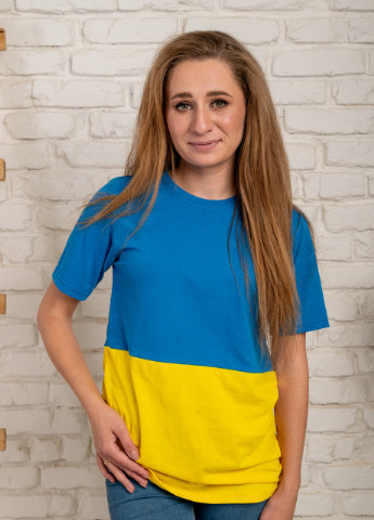 Синьо-жовта всесезон жіноча патріотична футболка з коротким рукавом V.O.G.