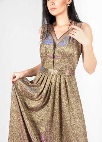 Золотистий вечірня плаття, сукня з відкритою спиною Seam
