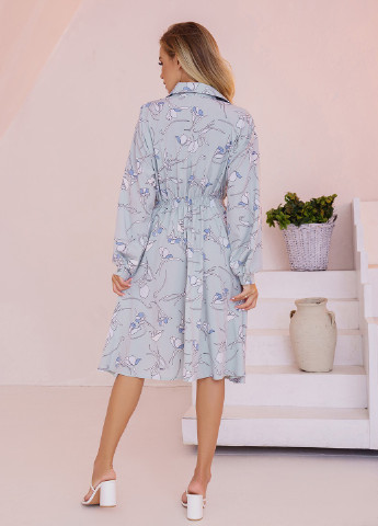 Оливкова повсякденний сукня жіноча сорочка ISSA PLUS з квітковим принтом