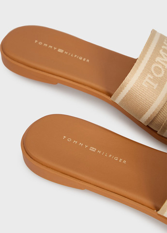 Бежевые шлепанцы Tommy Hilfiger с логотипом