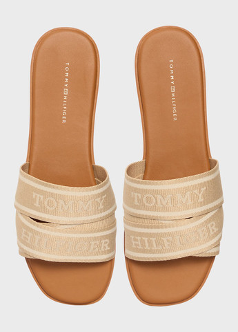 Бежевые шлепанцы Tommy Hilfiger с логотипом