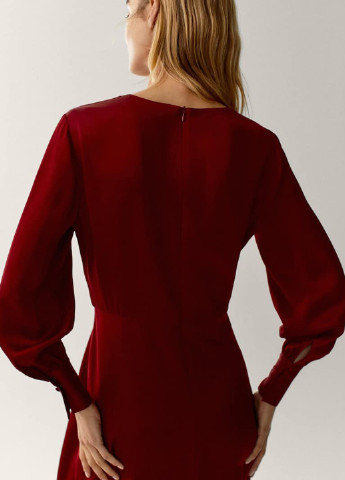 Бордовое кэжуал платье клеш Massimo Dutti однотонное