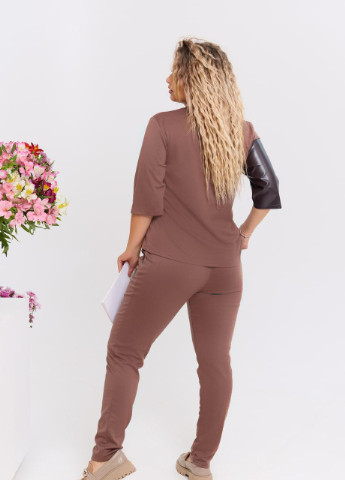 Жіночий прогулянковий костюм двійка із вставками із екошкіри кольору капучино р.48/50 374869 New Trend (256454124)