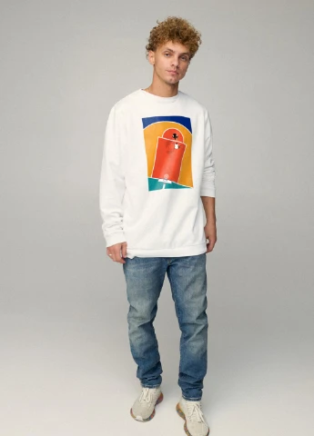 Белый світшот чоловічий oversize /no flis/ YAPPI рисунок (254557435)