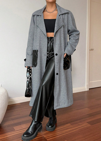 Сіре демісезонне Пальто однобортне SHEIN