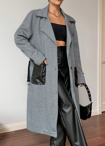 Сіре демісезонне Пальто однобортне SHEIN