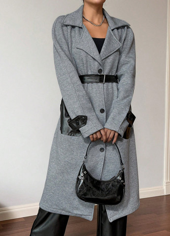 Сіре демісезонне Пальто однобортне SHEIN