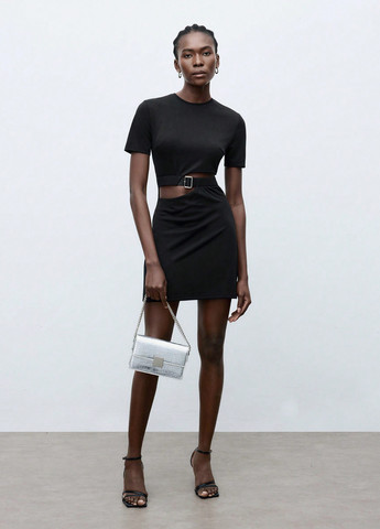 Чорна вечірня, кежуал сукня силуетна SHEIN однотонна