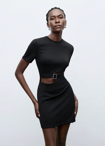 Чорна вечірня, кежуал сукня силуетна SHEIN однотонна