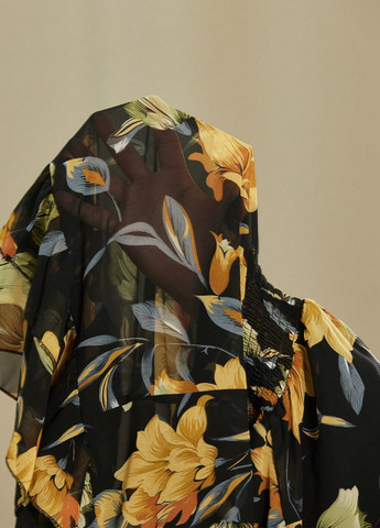 Чорна святковий, кежуал сукня на запах, а-силует SHEIN з квітковим принтом