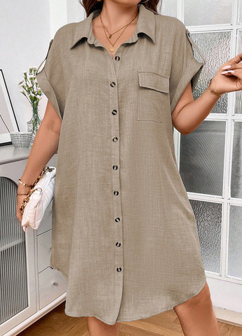 Сіро-бежева кежуал сукня а-силует, сукня-сорочка SHEIN однотонна