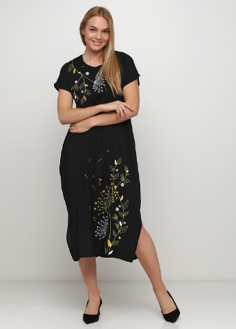 Черное кэжуал платье Lugin с цветочным принтом