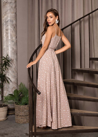 Бежевое кэжуал платья ISSA PLUS в горошек