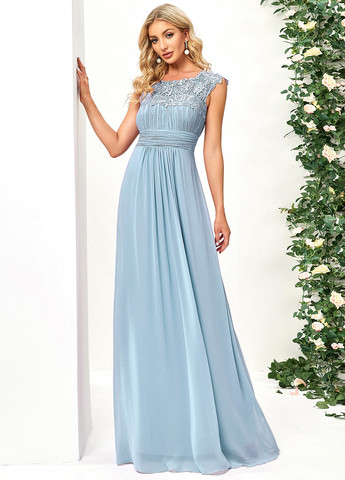 Світло-блакитна вечірня сукня в грецькому стилі, з спідницею-сонце, з відкритою спиною SHEIN однотонна