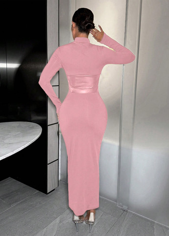 Розовое кэжуал, вечернее платье футляр SHEIN однотонное