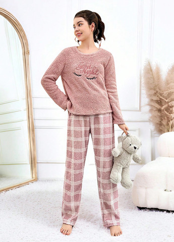 Світло-рожева всесезон піжами (лонгслів, штани) лонгслів + брюки SHEIN