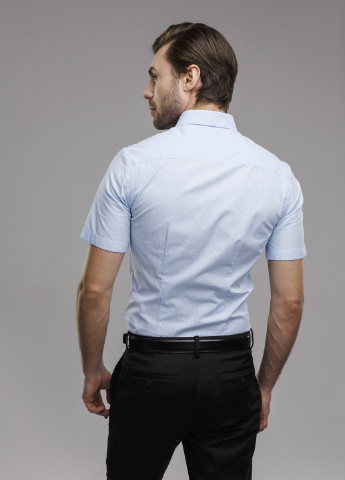 Голубой классическая рубашка в клетку Franttini с коротким рукавом