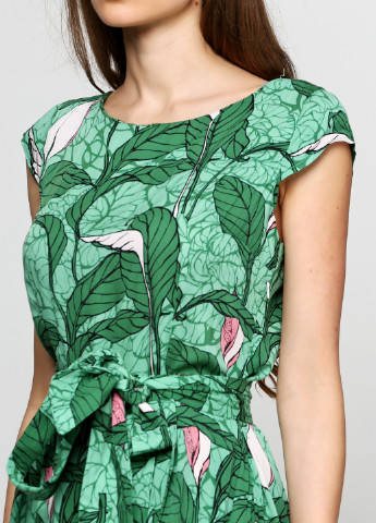 Зеленое кэжуал платье Алеся с цветочным принтом