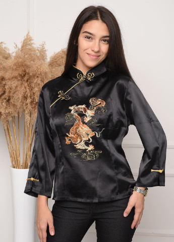 Черная летняя блуза женская черного цвета с баской Let's Shop
