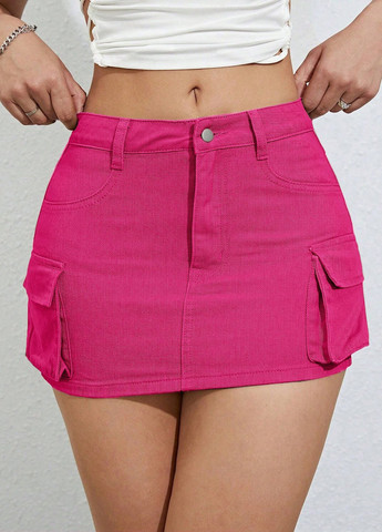 Розовая кэжуал, джинсовая однотонная юбка SHEIN карго