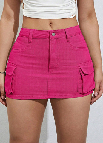 Розовая кэжуал, джинсовая однотонная юбка SHEIN карго