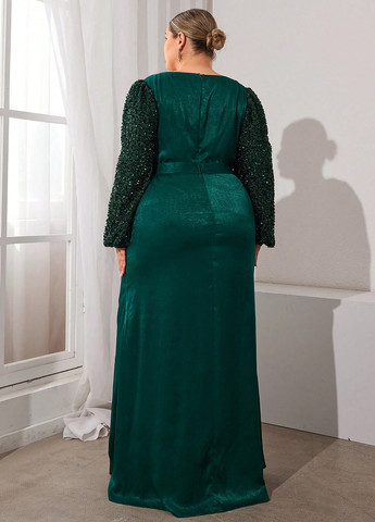 Темно-зеленое вечернее платье SHEIN однотонное