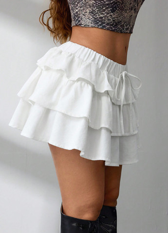 Белая джинсовая однотонная юбка SHEIN