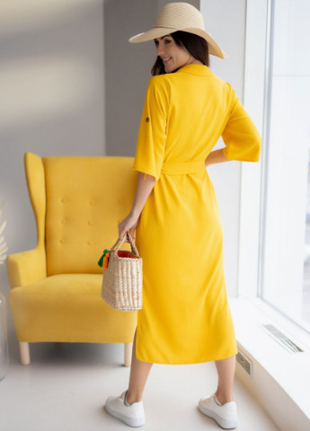 Желтое вечернее платье рубашка ViraModa однотонное