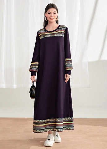Темно-фіолетова кежуал сукня а-силует SHEIN з орнаментом