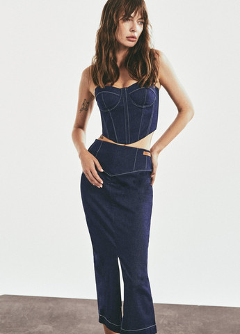 Синяя джинсовая однотонная юбка Gepur а-силуэта (трапеция)