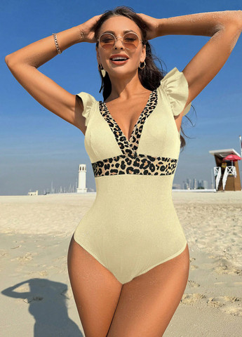 Бежевий літній купальник суцільний, танк SHEIN