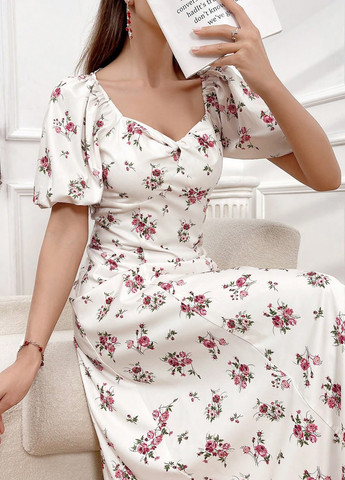 Белое кэжуал платье а-силуэт SHEIN с цветочным принтом