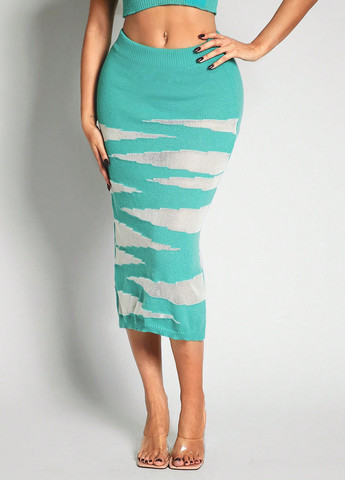 Светло-бирюзовая кэжуал с геометрическим узором юбка SHEIN карандаш