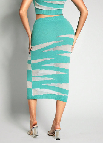 Светло-бирюзовая кэжуал с геометрическим узором юбка SHEIN карандаш