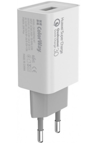 Зарядное устройство 1USB Huawei Super Charge/Quick Charge 3.0, 4A (20W) (CW-CHS014Q-WT) Colorway (216638018)