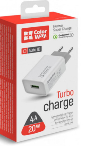 Зарядний пристрій 1USB Huawei Super Charge / Quick Charge 3.0, 4A (20W) (CW-CHS014Q-WT) Colorway (216638018)