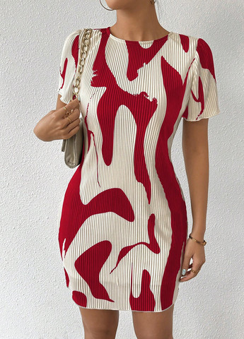 Комбінована кежуал сукня сукня-футболка, силуетна SHEIN з абстрактним візерунком