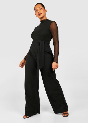 Комбинезон Boohoo комбинезон-брюки однотонный чёрный кэжуал полиэстер